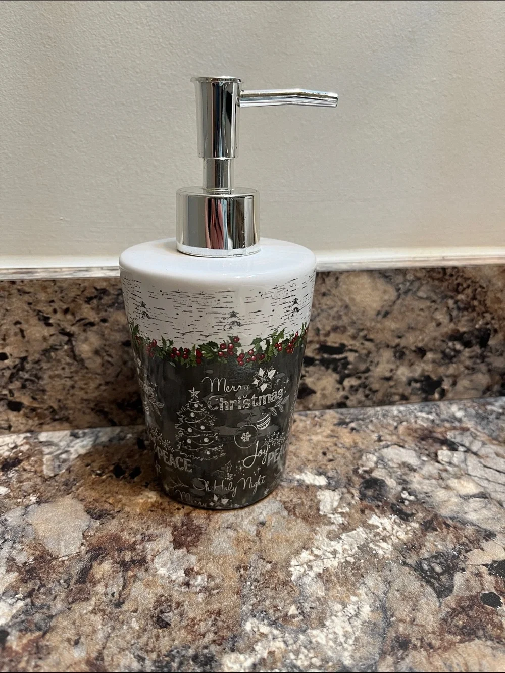Mistletoe Farmhouse Ceramic Christmas Soap Dispenser - White and Gray